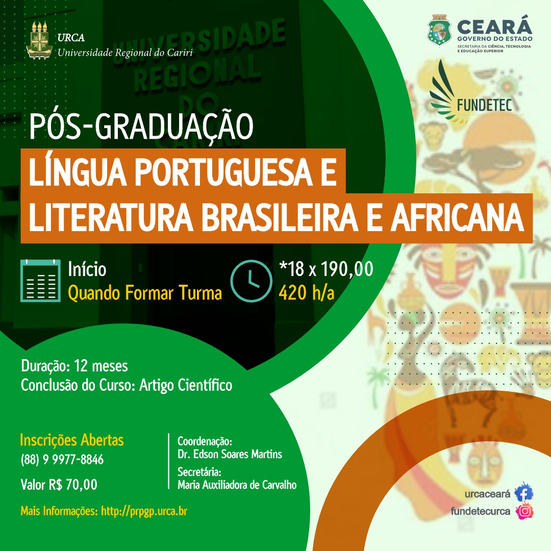 Inscrições abertas para Especialização em Língua Portuguesa e Literatura Brasileira e Africana