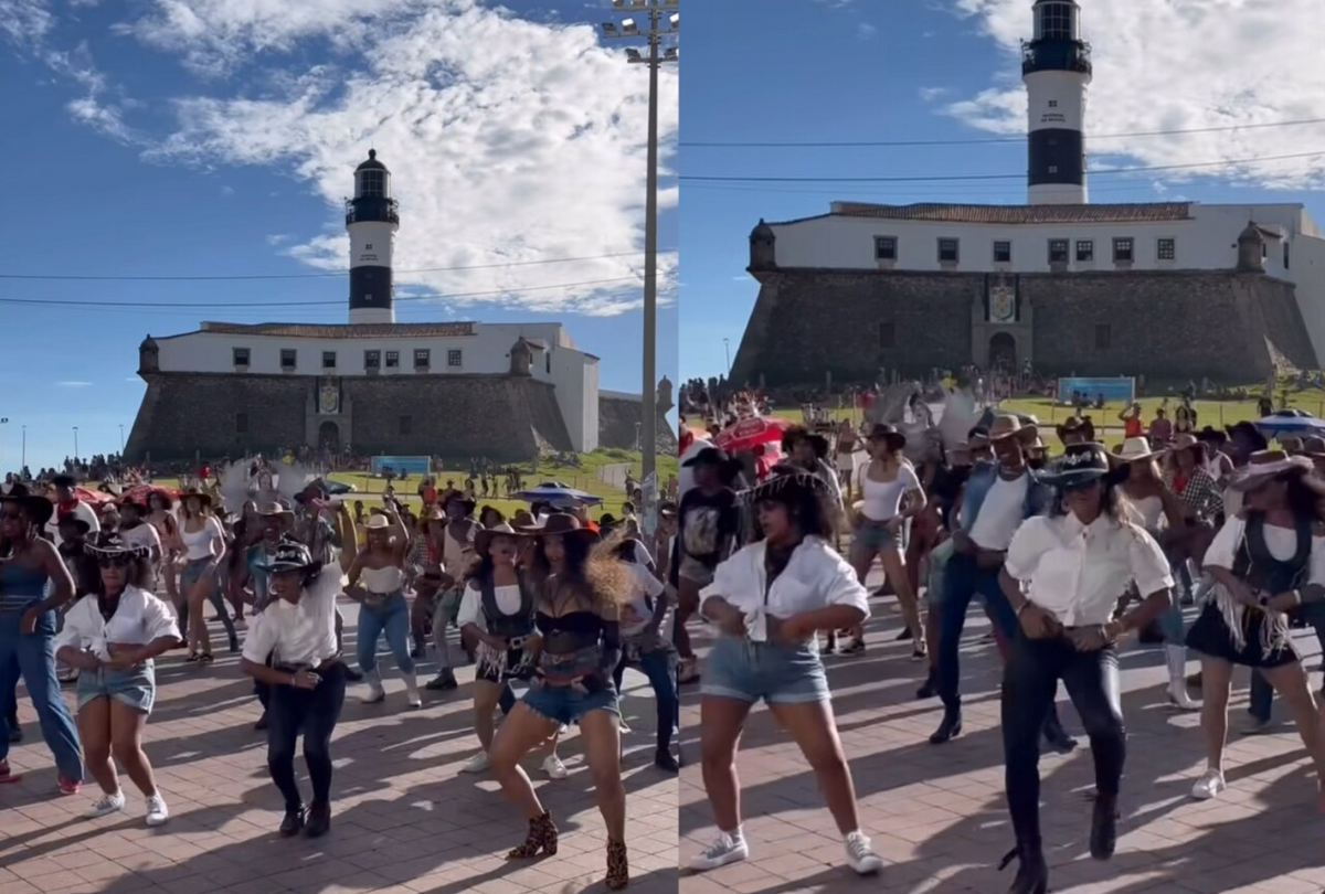 Fãs homenageiam Beyoncé com flash mob de ‘Texas Hold ‘Em’ em ponto turístico de Salvador; VÍDEO