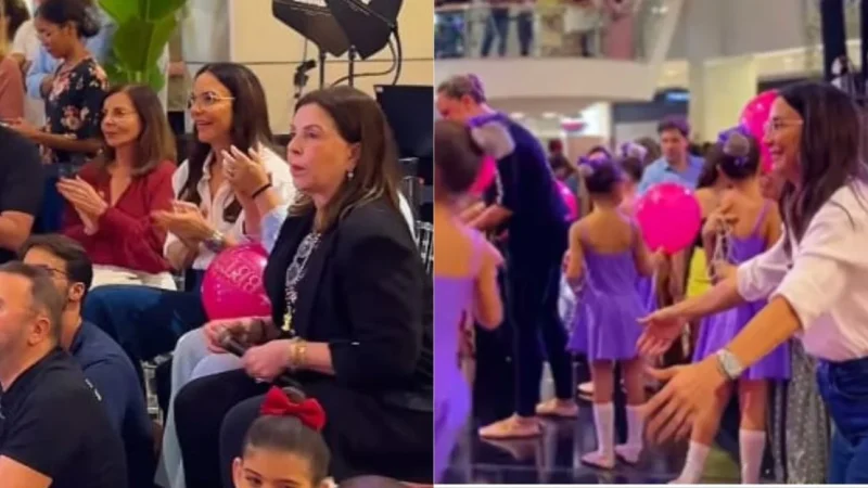 Ivete Sangalo aparece de surpresa em shopping de Salvador para assistir apresentação das filhas