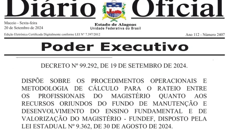 Rateio do Fundef: Governo do Estado publica decreto regulamentando procedimentos e base de cálculo para pagamento