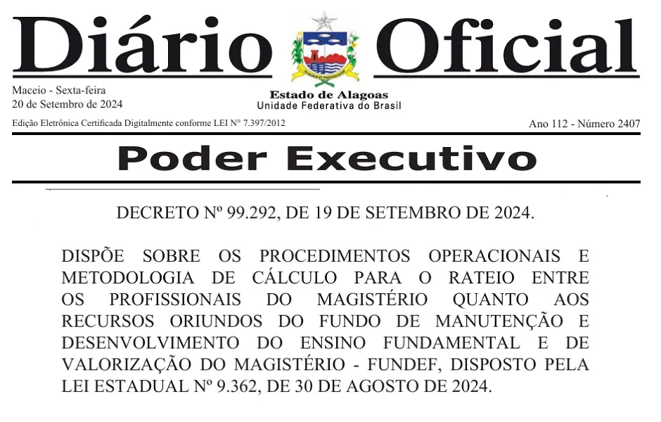 Rateio do Fundef: Governo do Estado publica decreto regulamentando procedimentos e base de cálculo para pagamento