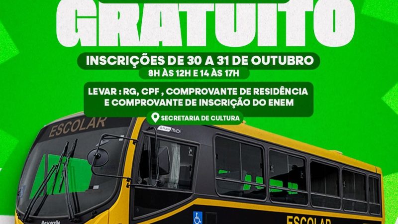 Prefeitura de palestina disponibilizará transporte gratuito para os inscrito no ENEM 2024