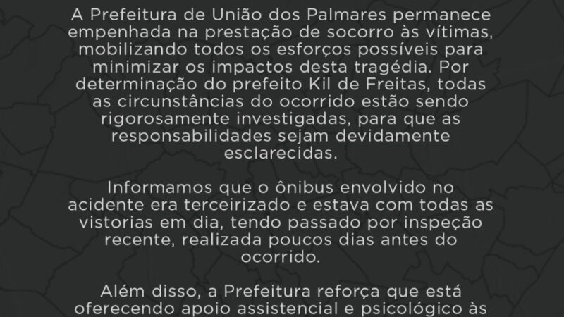 Nota Oficial Prefeitura de União dos Palmares