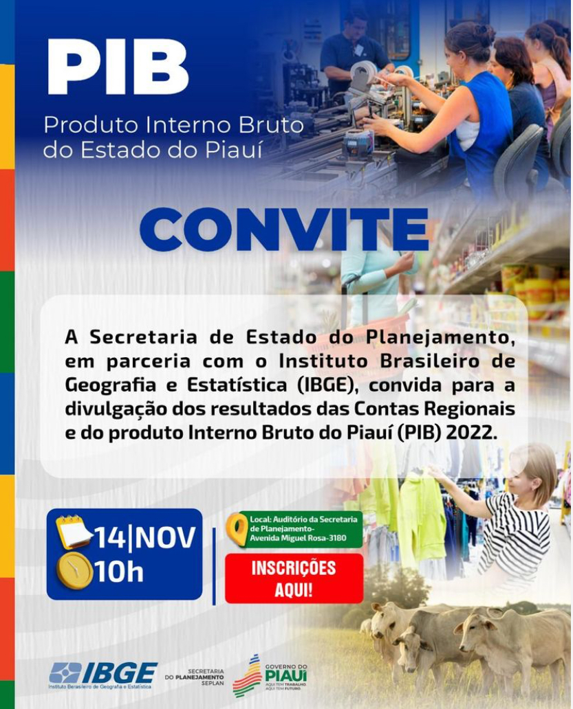 Seplan divulga resultados das Contas Regionais e PIB do Piauí em evento na quinta (14)