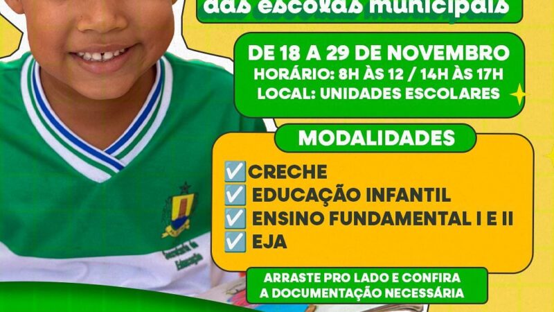 Palestina inicia período de Pré-matriculas para a Rede Municipal de Ensino