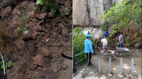 Chuva causa deslizamento de terra e bloqueia trecho de paredão do açude Cedro, em Quixadá