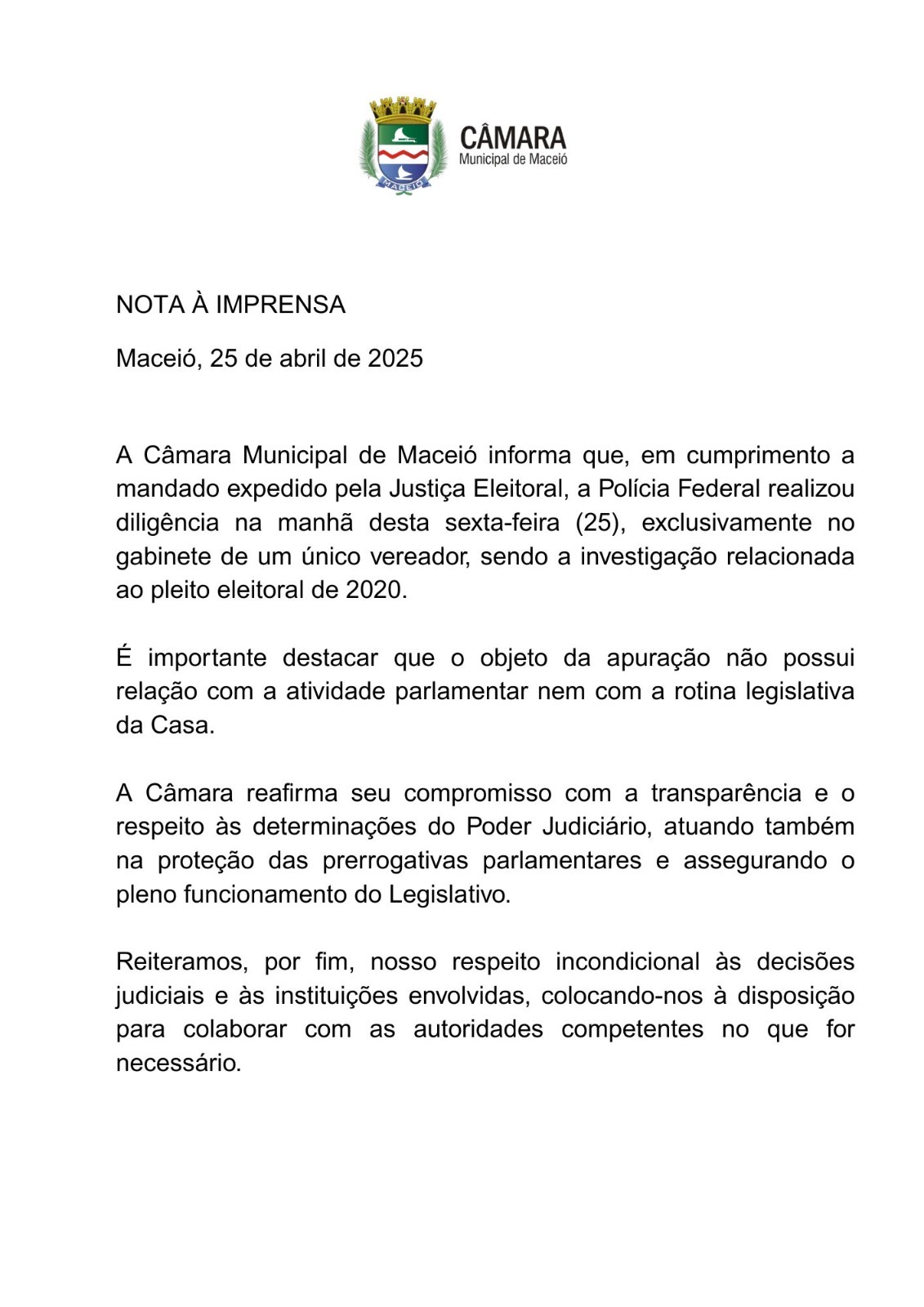 NOTA Á IMPRENSA