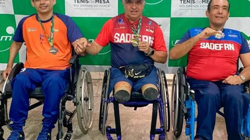 Sadef-RN conquista ouro, prata e bronze no Estadual Paralímpico de Tênis de Mesa