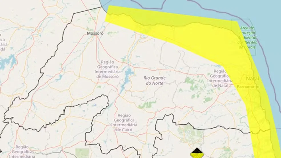 Inmet emite alerta de chuvas para 46 cidades do litoral potiguar