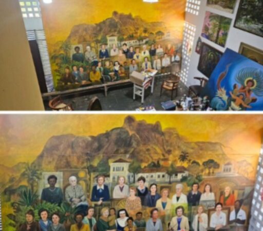 Flávio Tavares finaliza obra de arte com mural gigante no Hospital da Mulher
